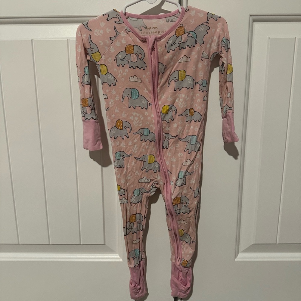 Little Sleepies Pink and Yellow Elephant Footies One Piece